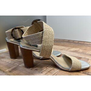 White House Black Market Womens Strappy Heeled Sandals Size 6 Beige & Silver